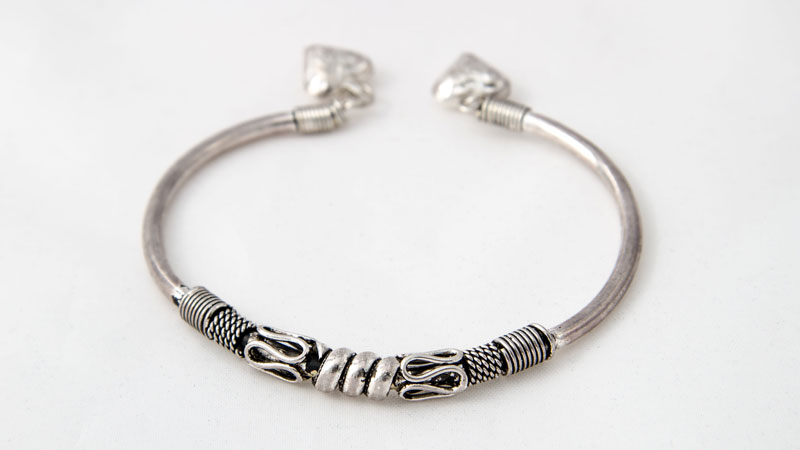 Cuff bracelet made from tribal silver