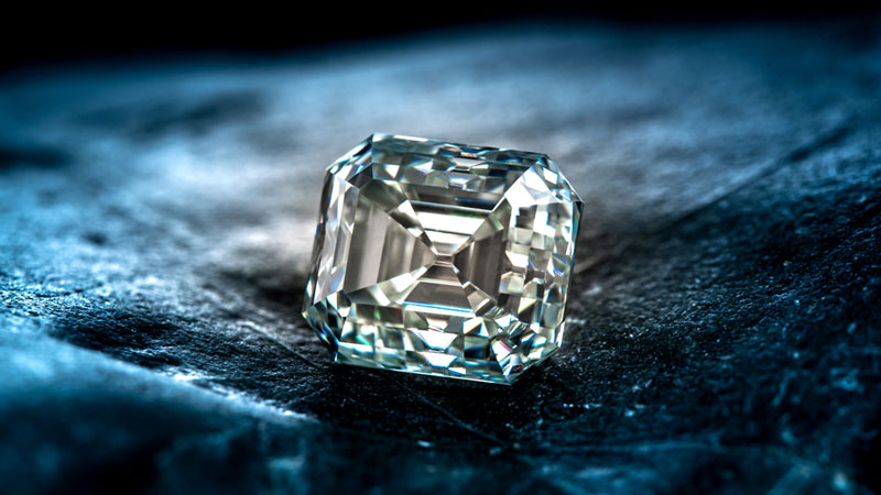 An Asscher cut diamond, one of the classic fancy shape diamonds.