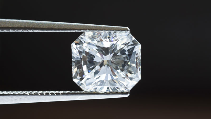 A radiant cut diamond, one of the fancy shape diamonds.