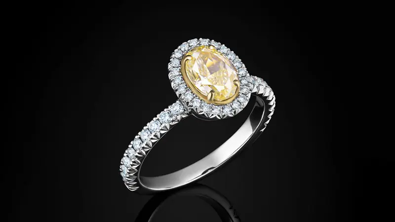 A fancy intense yellow diamond engagement ring.