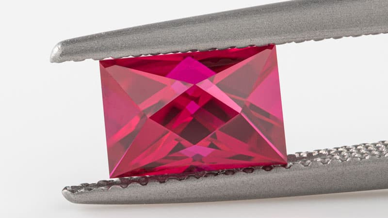 A lab-grown ruby with high clarity and brightness.