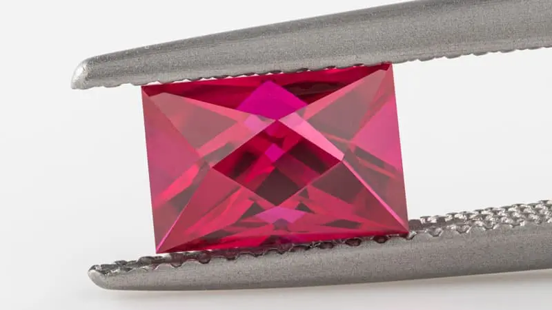 A lab-grown ruby with high clarity and brightness.