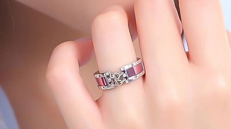 Platinum and purple metal ring